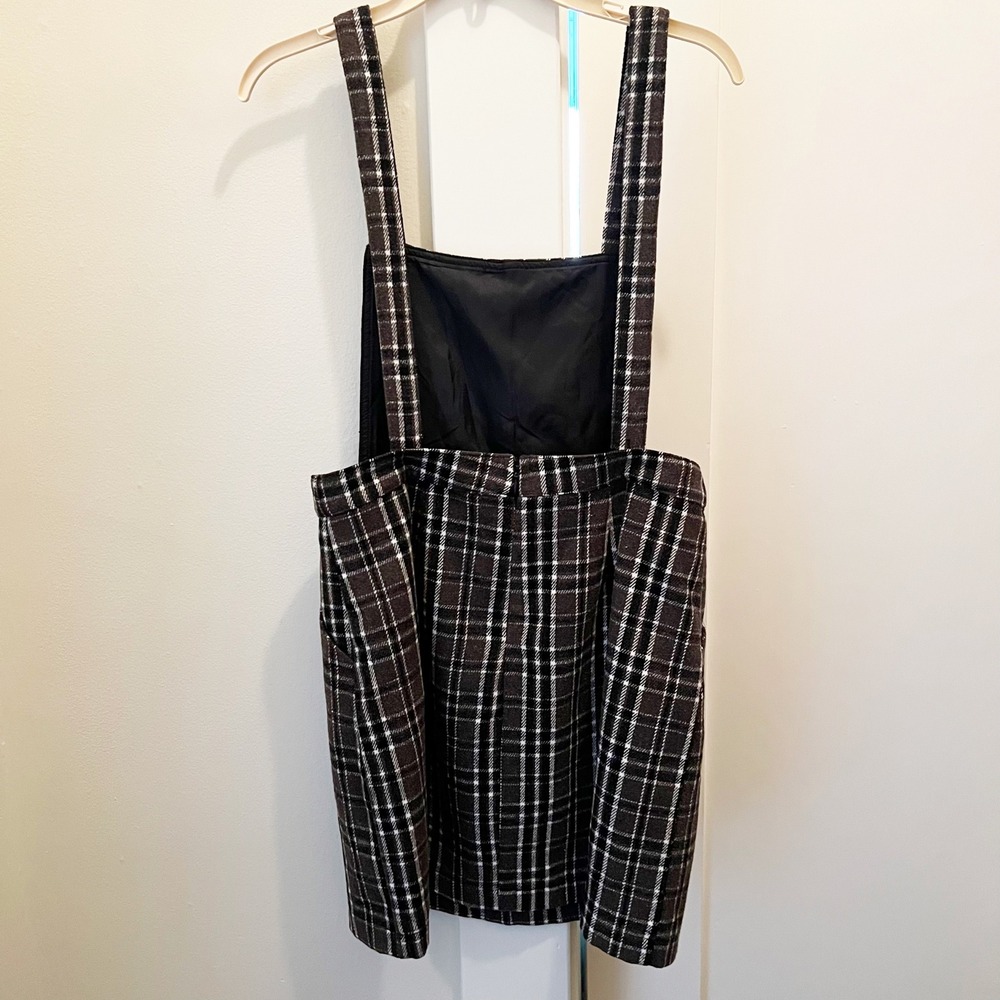 Lulus Plaid To Be Yours Brown Pinafore Mini Dress Medium Square Neck Fall‎ - Picture 3 of 6